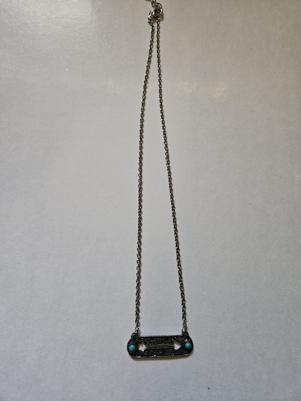 Turquoise Accent Silver Bar Necklace - Women Jewelry